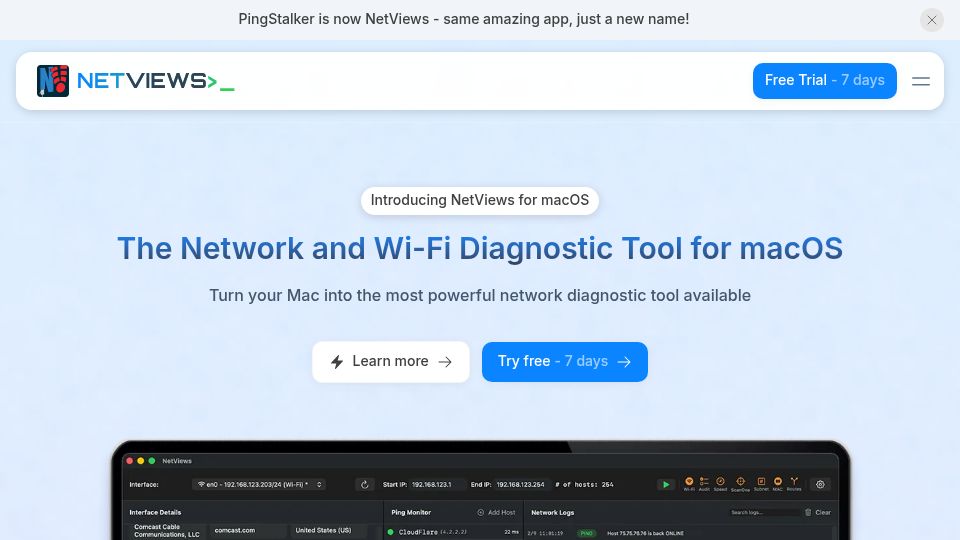 Screenshot of netviews.app: Show HN: I built a macOS tool for network engineers – it's called NetViews