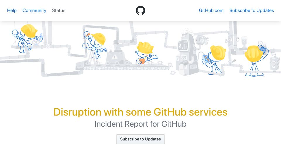 Screenshot of githubstatus.com: Disruption with Some GitHub Services