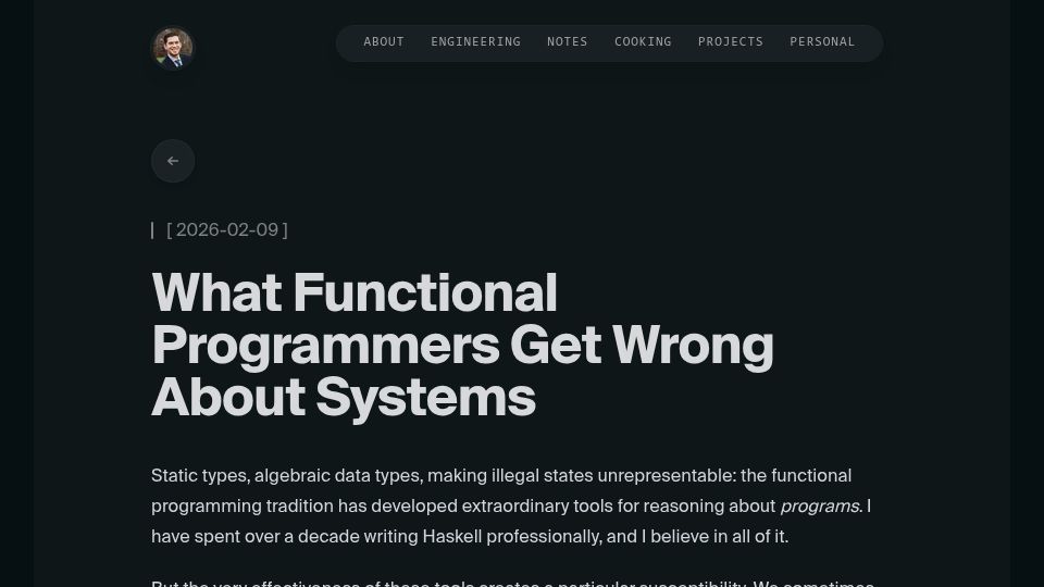 Screenshot of iankduncan.com: What functional programmers get wrong about systems