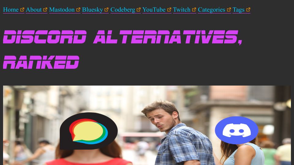 Screenshot of taggart-tech.com: Discord Alternatives, Ranked