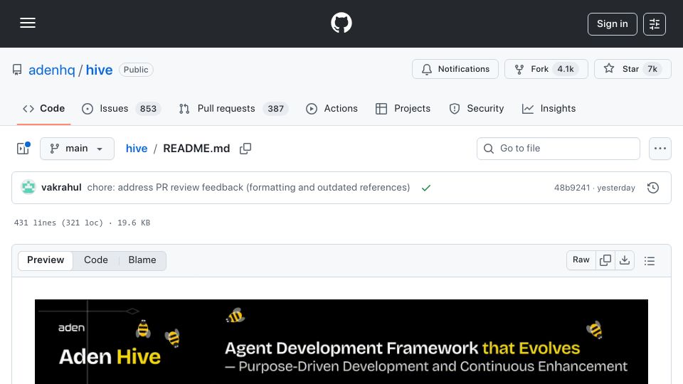 Screenshot of github.com: Show HN: Agent framework that generates its own topology and evolves at runtime