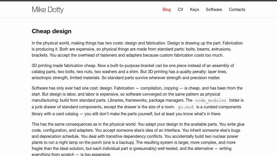 Screenshot of dottedmag.net: Software design is now cheap