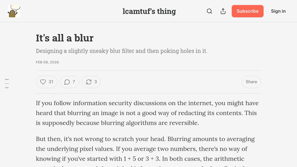 Screenshot of lcamtuf.substack.com: It's all a blur