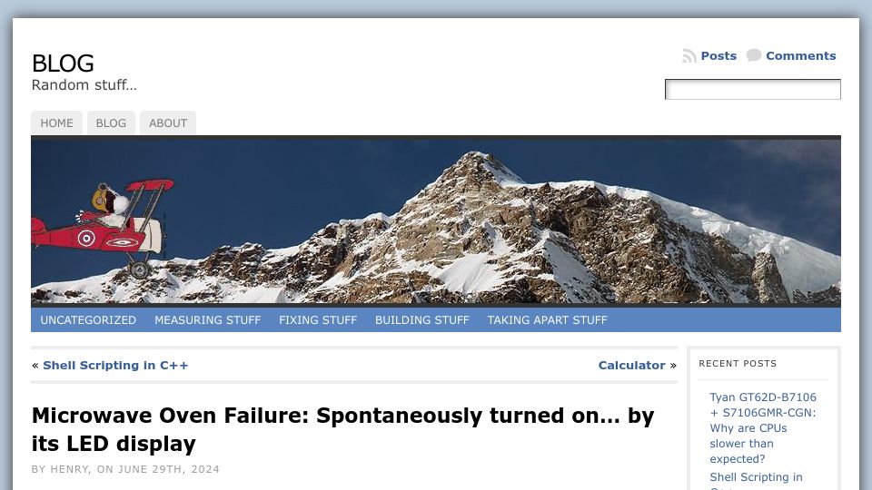 Screenshot of blog.stuffedcow.net: Microwave Oven Failure: Spontaneously turned on by its LED display (2024)