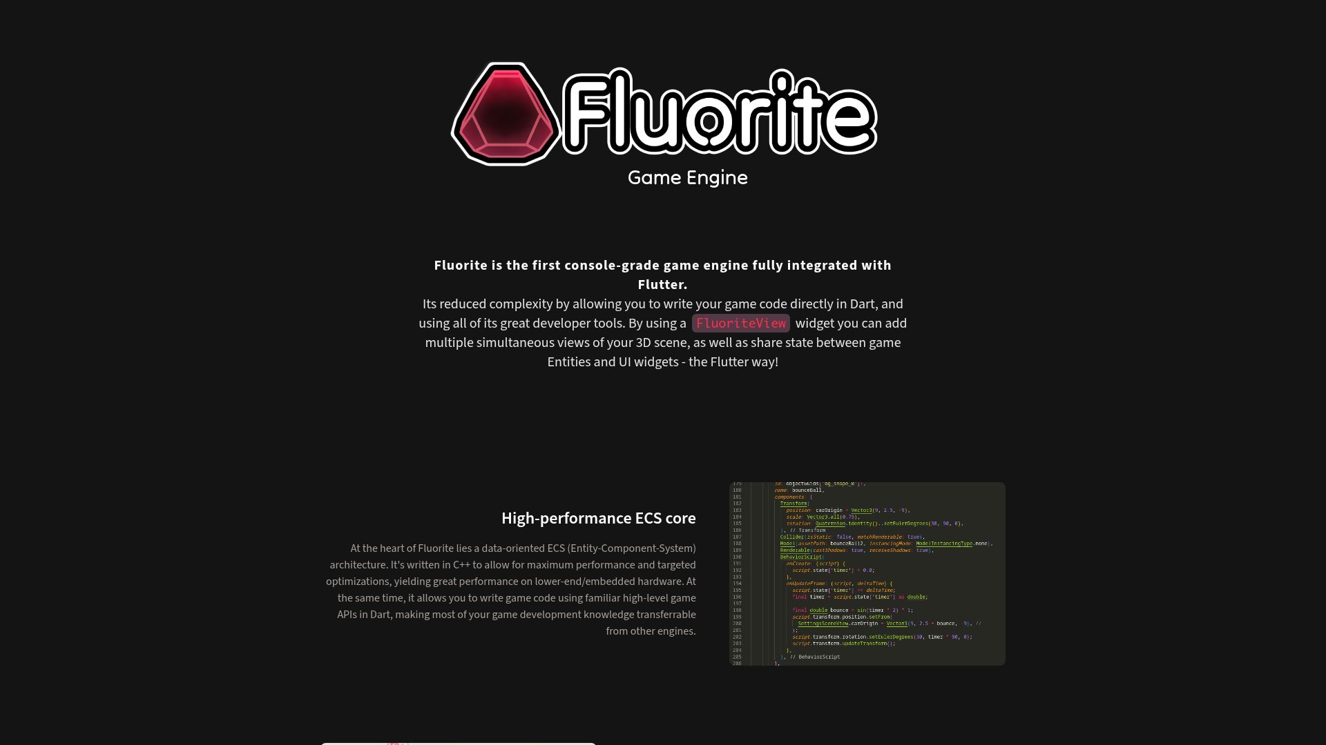 Screenshot of fluorite.game: Fluorite – A console-grade game engine fully integrated with Flutter