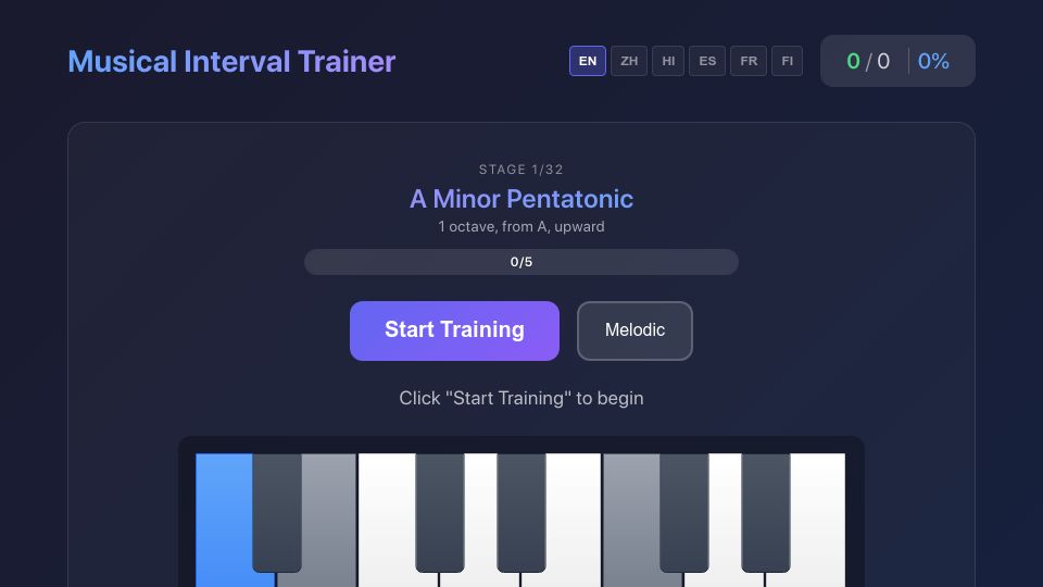 Screenshot of valtterimaja.github.io: Show HN: Musical Interval Trainer