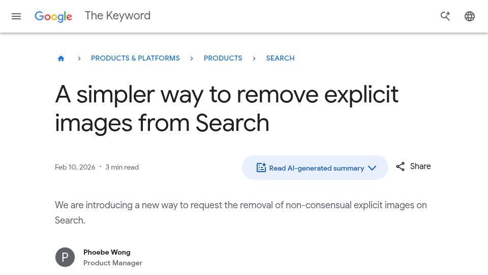Screenshot of blog.google: A simpler way to remove explicit images from Search