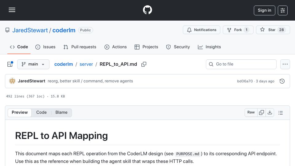 Screenshot of github.com: Show HN: CodeRLM – Tree-sitter-backed code indexing for LLM agents
