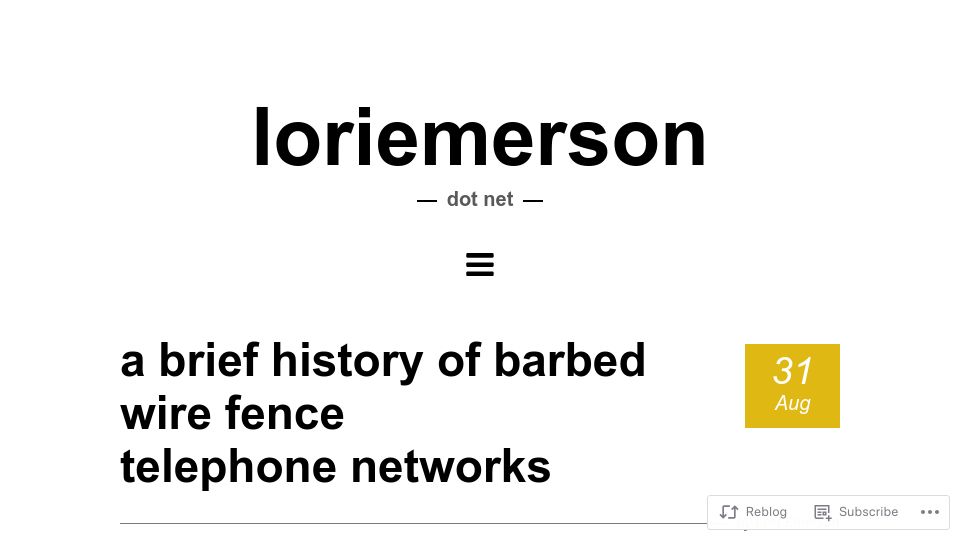 Screenshot of loriemerson.net: A brief history of barbed wire fence telephone networks (2024)