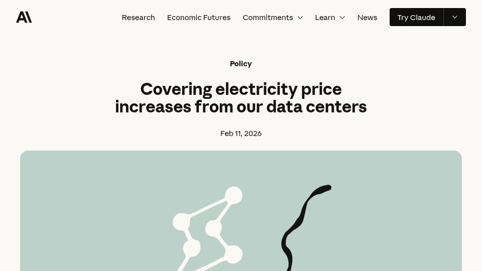 Screenshot of anthropic.com: Covering electricity price increases from our data centers