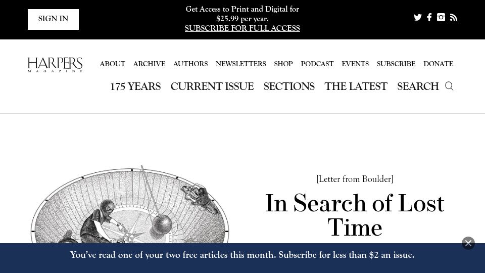 Screenshot of harpers.org: The Science of the Perfect Second (2023)