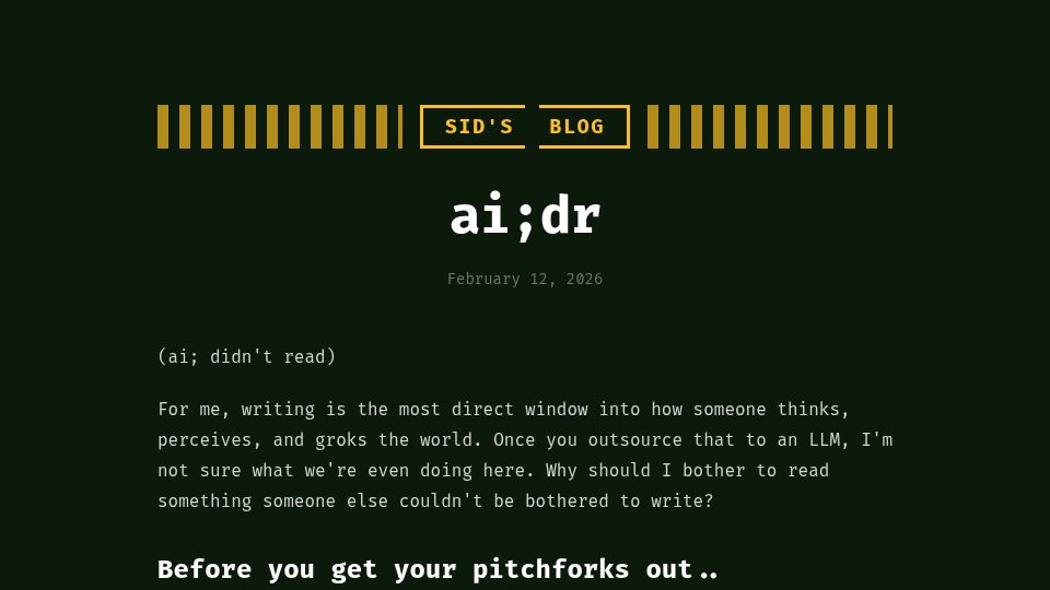 Screenshot of 0xsid.com: ai;dr