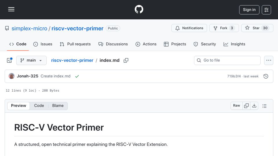Screenshot of github.com: RISC-V Vector Primer