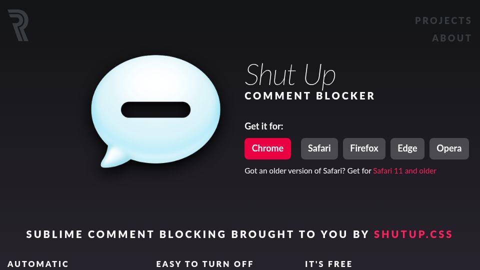 Screenshot of rickyromero.com: Shut Up: Comment Blocker