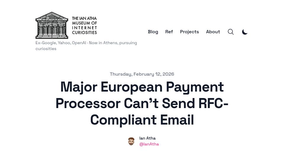 Screenshot of atha.io: Major European payment processor can't send email to Google Workspace users