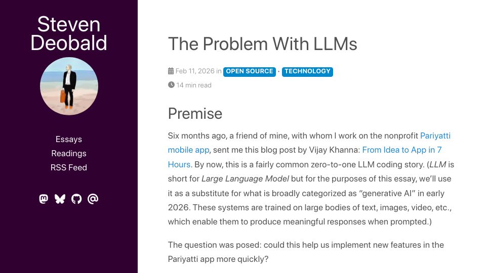 Screenshot of deobald.ca: The Problem with LLMs