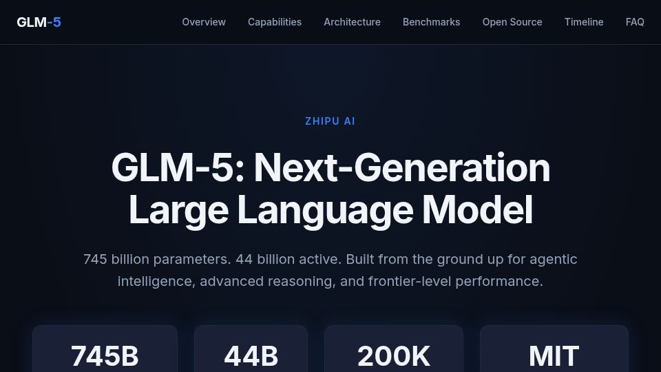 Screenshot of glm5.net: GLM-5 was trained entirely on Huawei chips