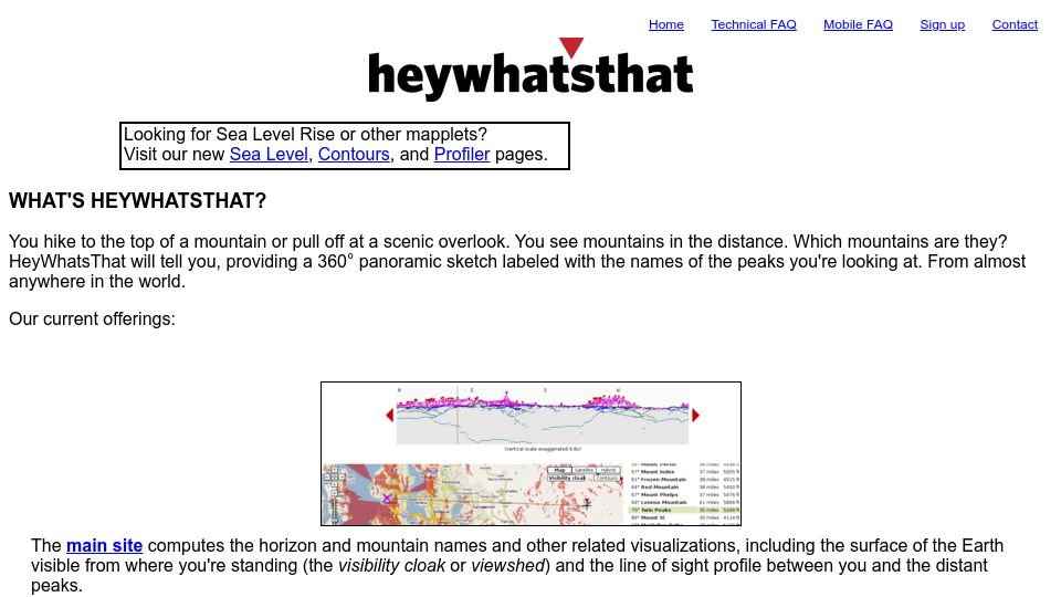 Screenshot of heywhatsthat.com: HeyWhatsThat