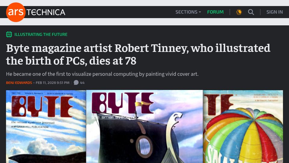 Screenshot of arstechnica.com: Byte magazine artist Robert Tinney, who illustrated the birth of PCs, dies at 78