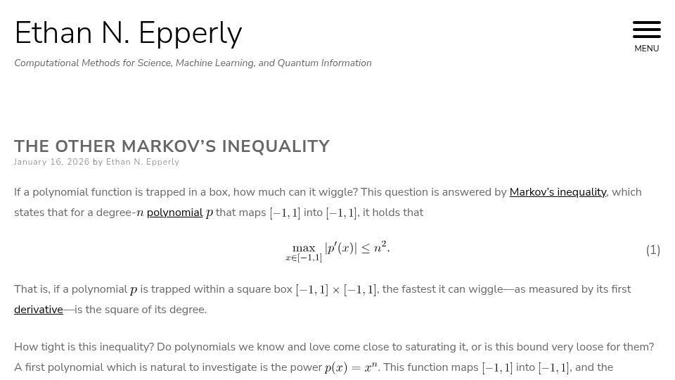 Screenshot of ethanepperly.com: The other Markov's inequality