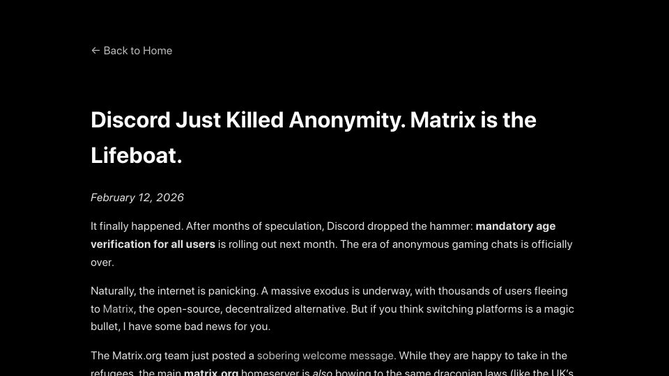 Screenshot of michael-dev-tech.github.io: Discord Just Killed Anonymity