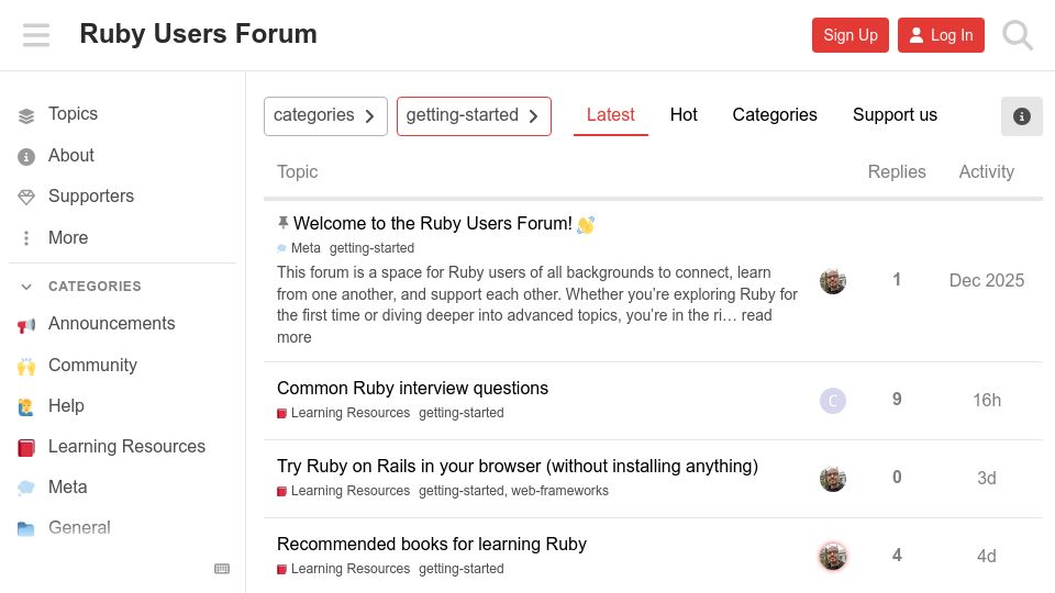Screenshot of rubyforum.org: Ruby Newbie Is Joining the Ruby Users Forum