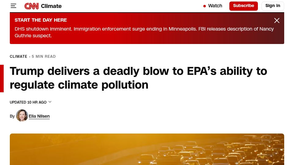 Screenshot of cnn.com: US repeals EPA endangerment finding for greenhouse gases