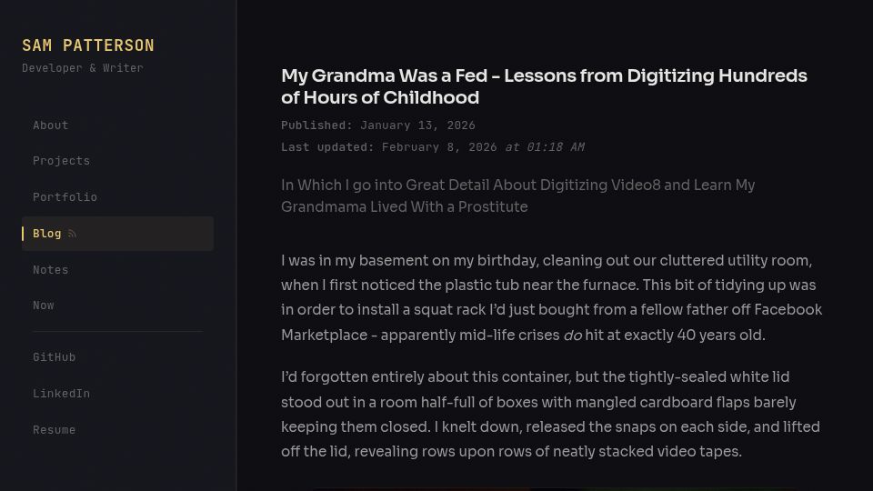 Screenshot of sampatt.com: My Grandma Was a Fed – Lessons from Digitizing Hours of Childhood