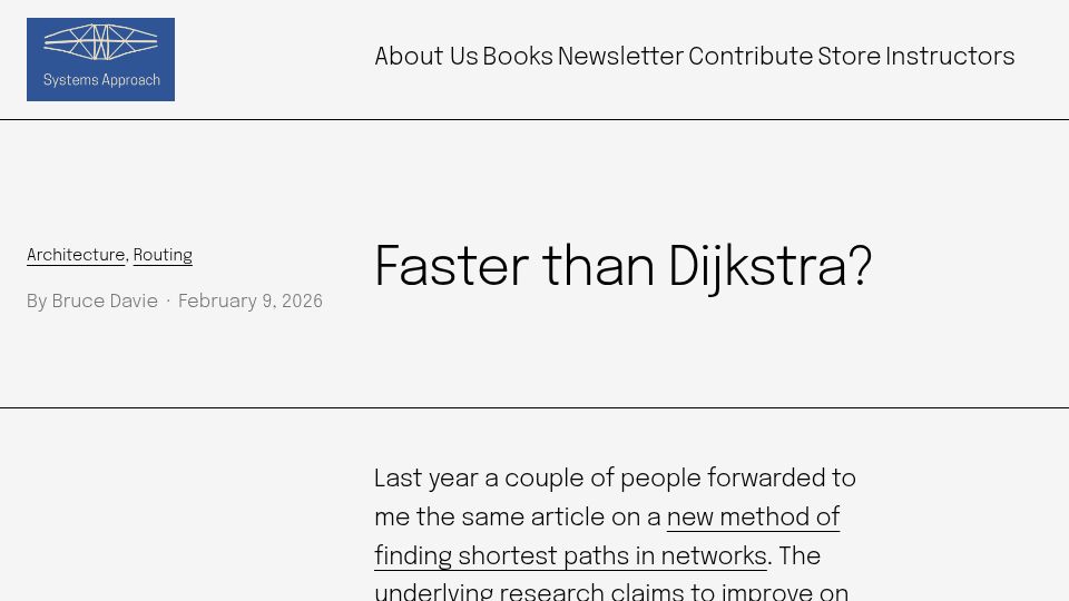 Screenshot of systemsapproach.org: Faster Than Dijkstra?