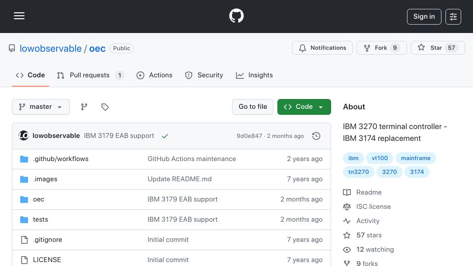 Screenshot of github.com: An open replacement for the IBM 3174 Establishment Controller