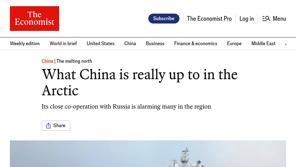 Screenshot of economist.com: What China is up to in the Arctic