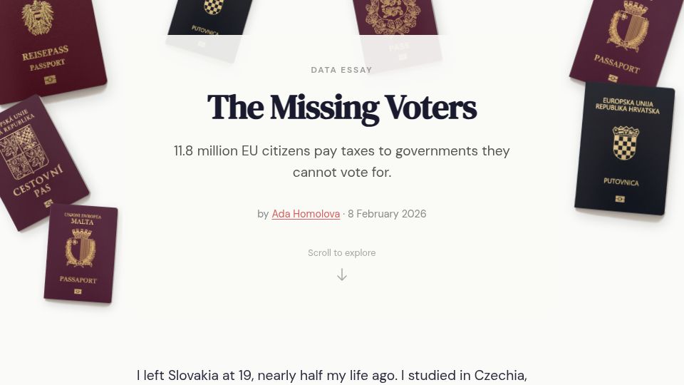 Screenshot of homolova.sk: 11.8M EU citizens pay taxes to governments they cannot vote for