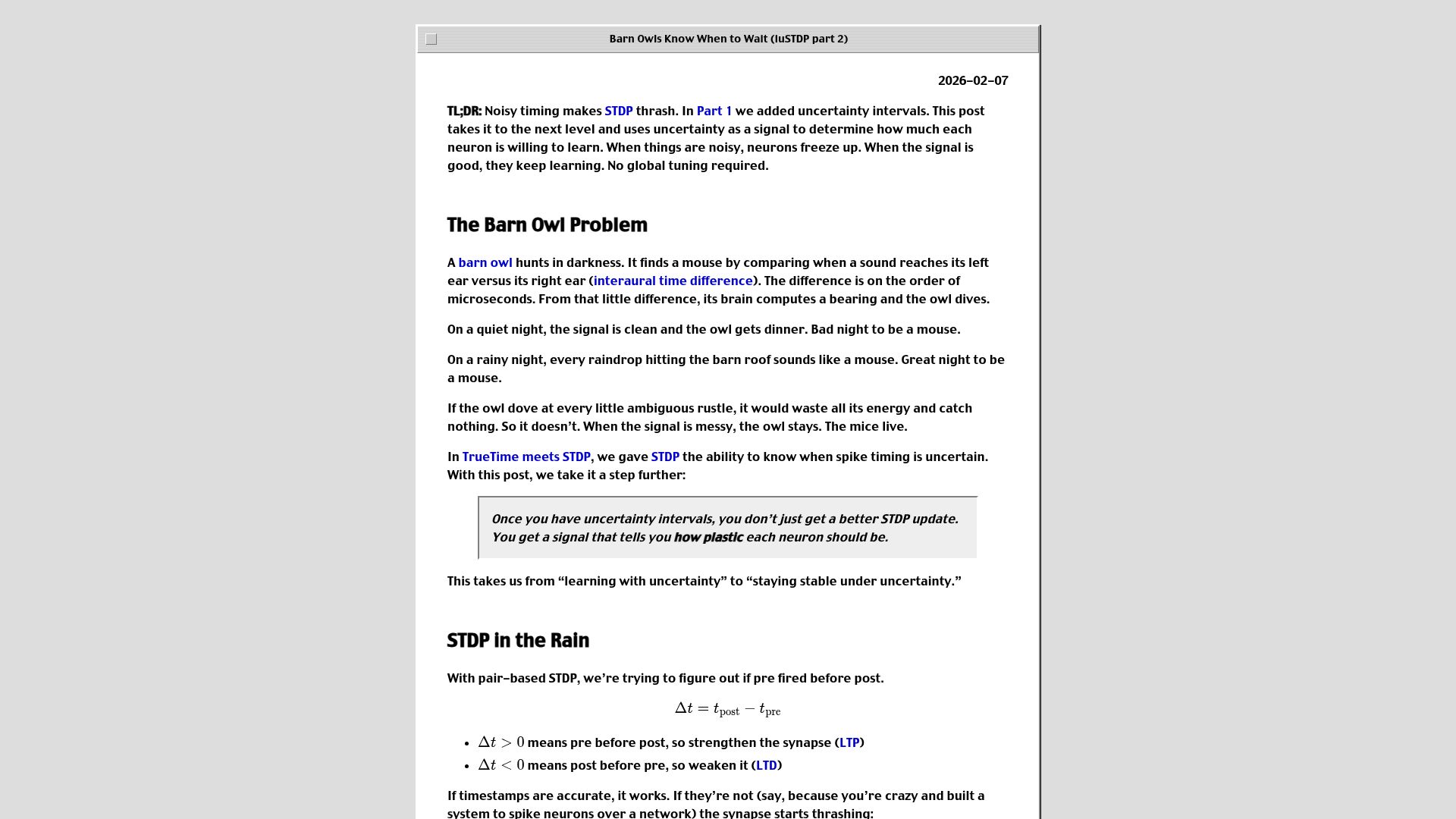 Screenshot of blog.typeobject.com: Barn Owls Know When to Wait