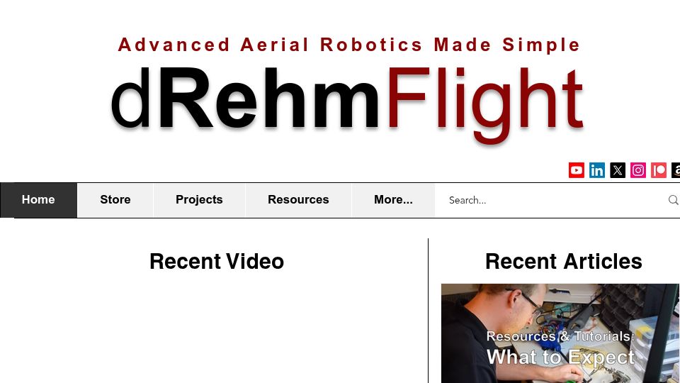 Screenshot of drehmflight.com: Advanced Aerial Robotics Made Simple