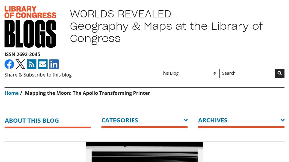 Screenshot of blogs.loc.gov: Mapping the Moon: The Apollo Transforming Printer