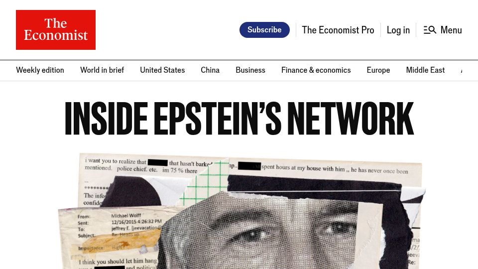 Screenshot of economist.com: Inside Epstein’s network: what 1.4M emails reveal