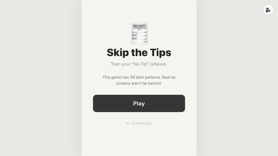 Screenshot of skipthe.tips: Skip the Tips: A game to select "No Tip" but dark patterns try to stop you
