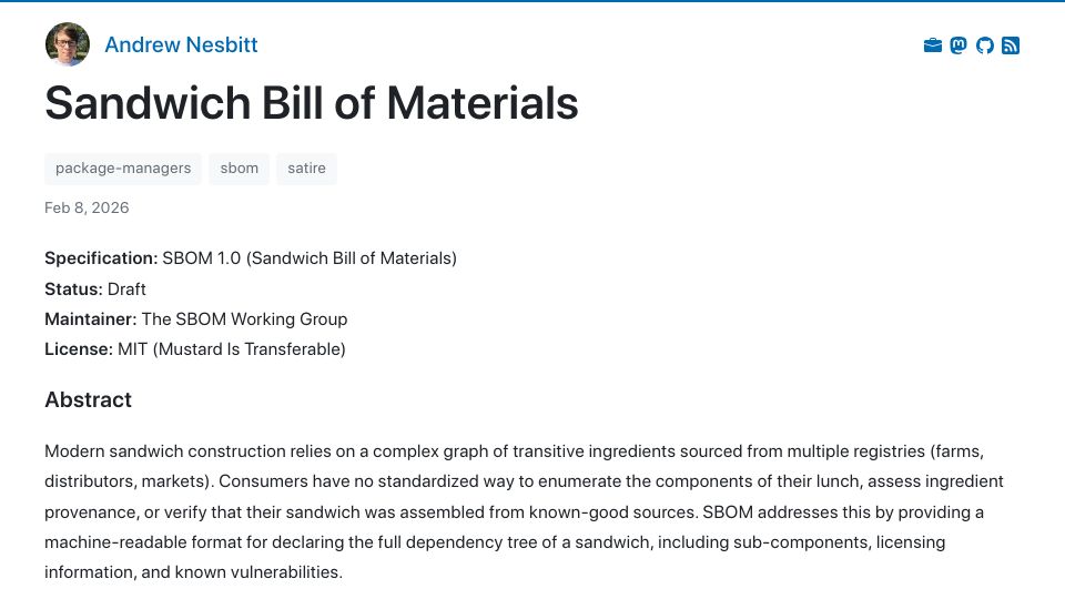 Screenshot of nesbitt.io: Sandwich Bill of Materials