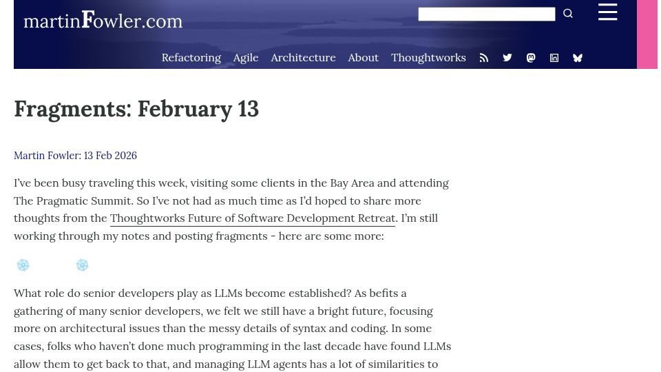Screenshot of martinfowler.com: The consequences of task switching in supervisory programming