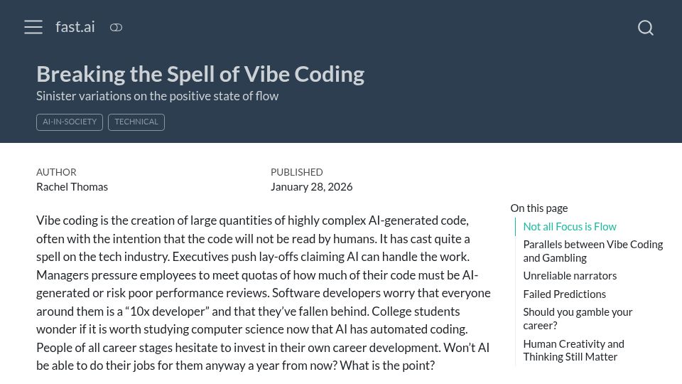Screenshot of fast.ai: Breaking the spell of vibe coding