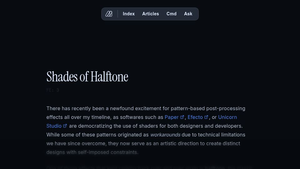 Screenshot of blog.maximeheckel.com: Shades of Halftone