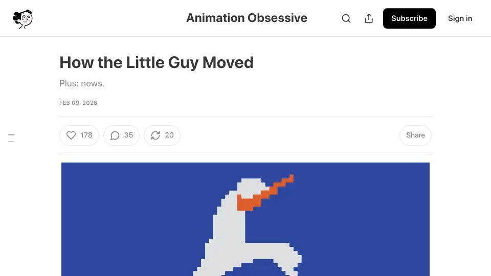 Screenshot of animationobsessive.substack.com: How the Little Guy Moved