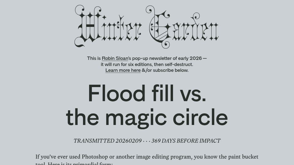 Screenshot of robinsloan.com: Flood Fill vs. The Magic Circle