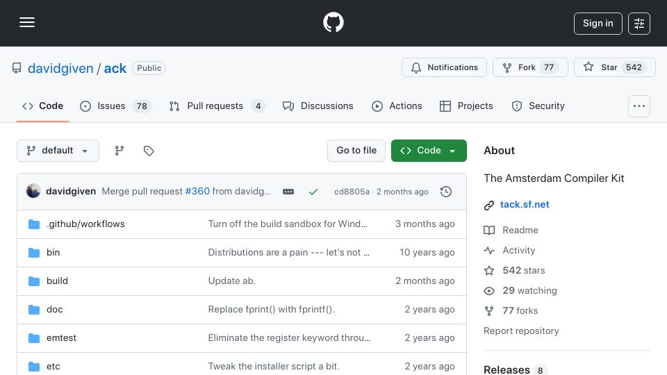Screenshot of github.com: Amsterdam Compiler Kit