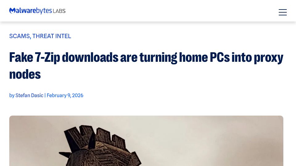Screenshot of malwarebytes.com: 7zip.com Is Serving Malware