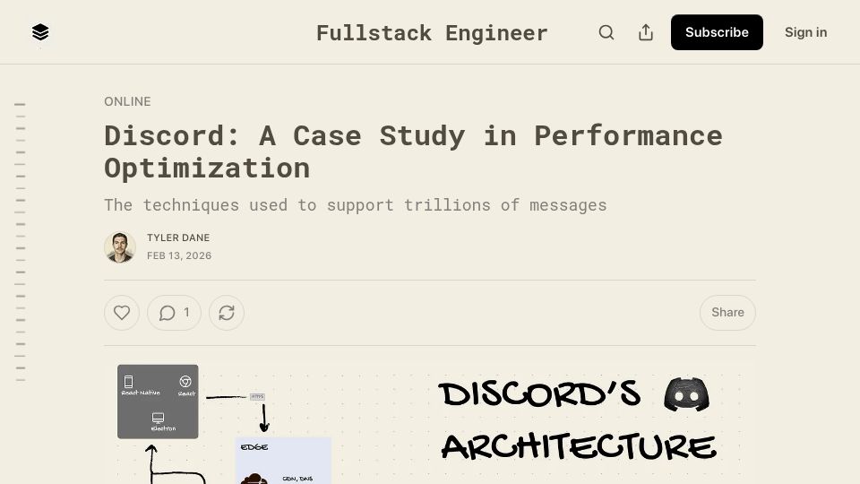 Screenshot of newsletter.fullstack.zip: Discord: A case study in performance optimization