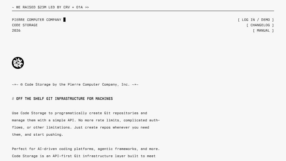 Screenshot of code.storage: Code Storage by the Pierre Computer Company