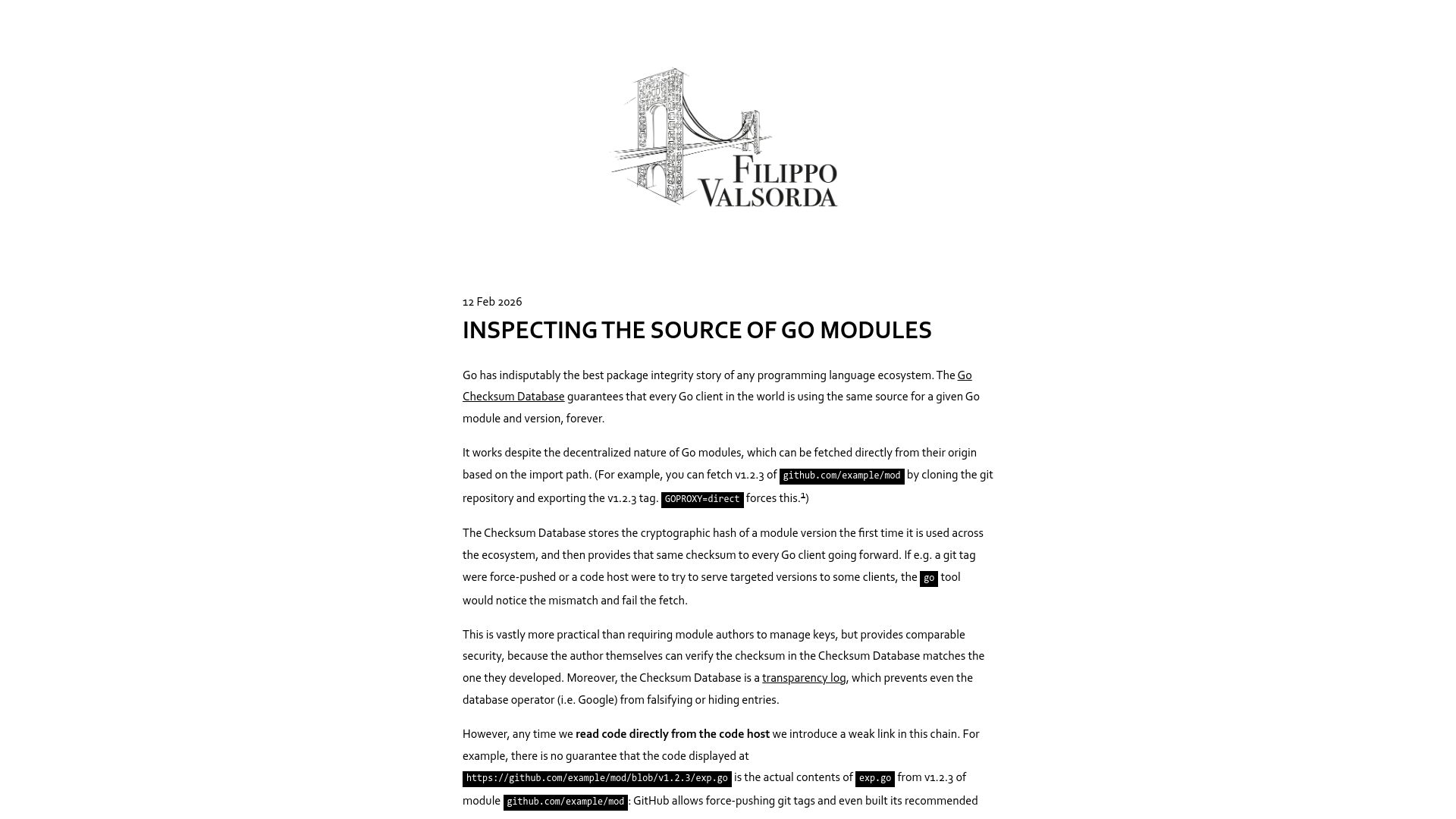 Screenshot of words.filippo.io: Inspecting the Source of Go Modules
