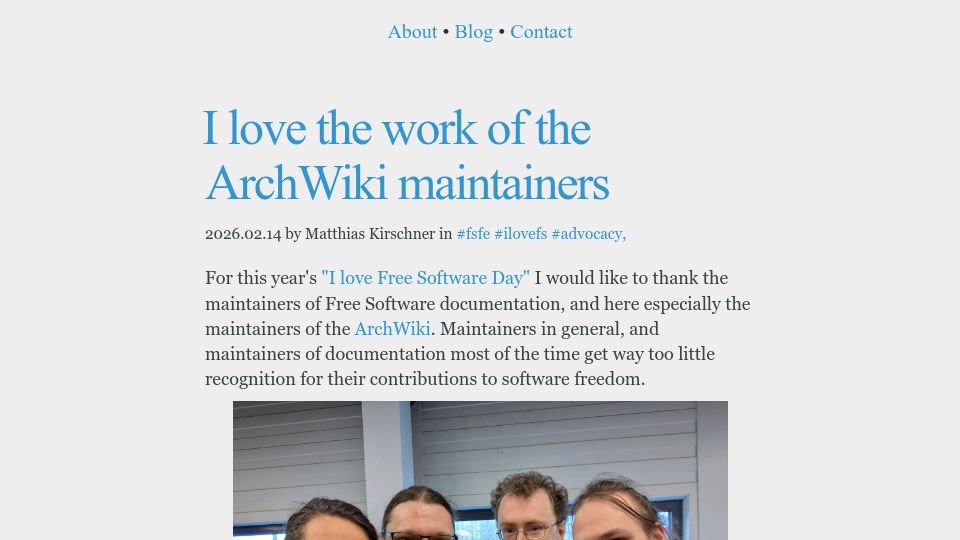 Screenshot of k7r.eu: I love the work of the ArchWiki maintainers