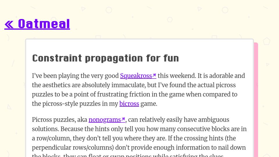 Screenshot of eli.li: Constraint Propagation for Fun